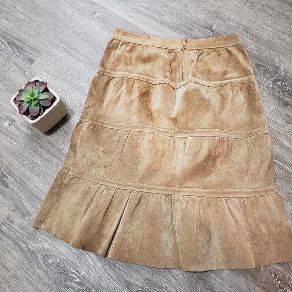 Anne-x Vintage Tiered Boho Suede Skirt Sz 2 Small - Picture 2 of 5